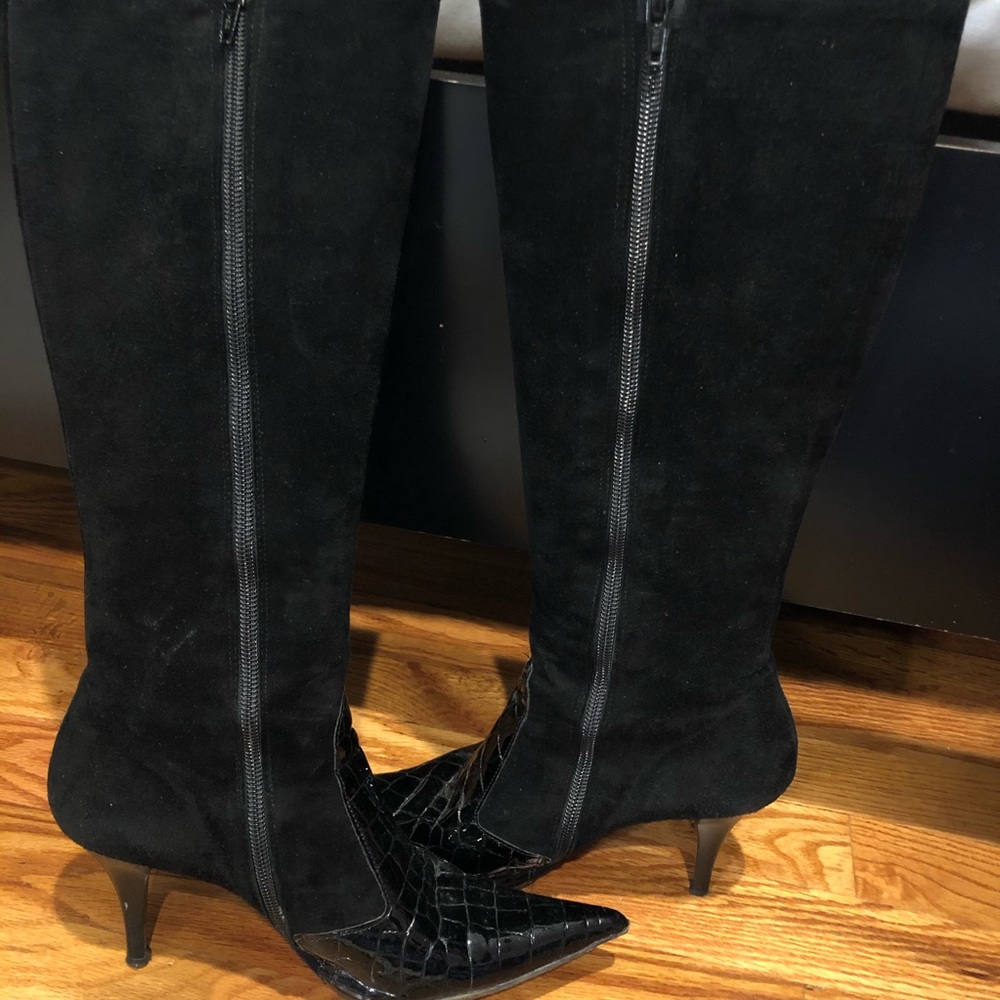 Black Suede & Leather Boots - Picture 2 of 7